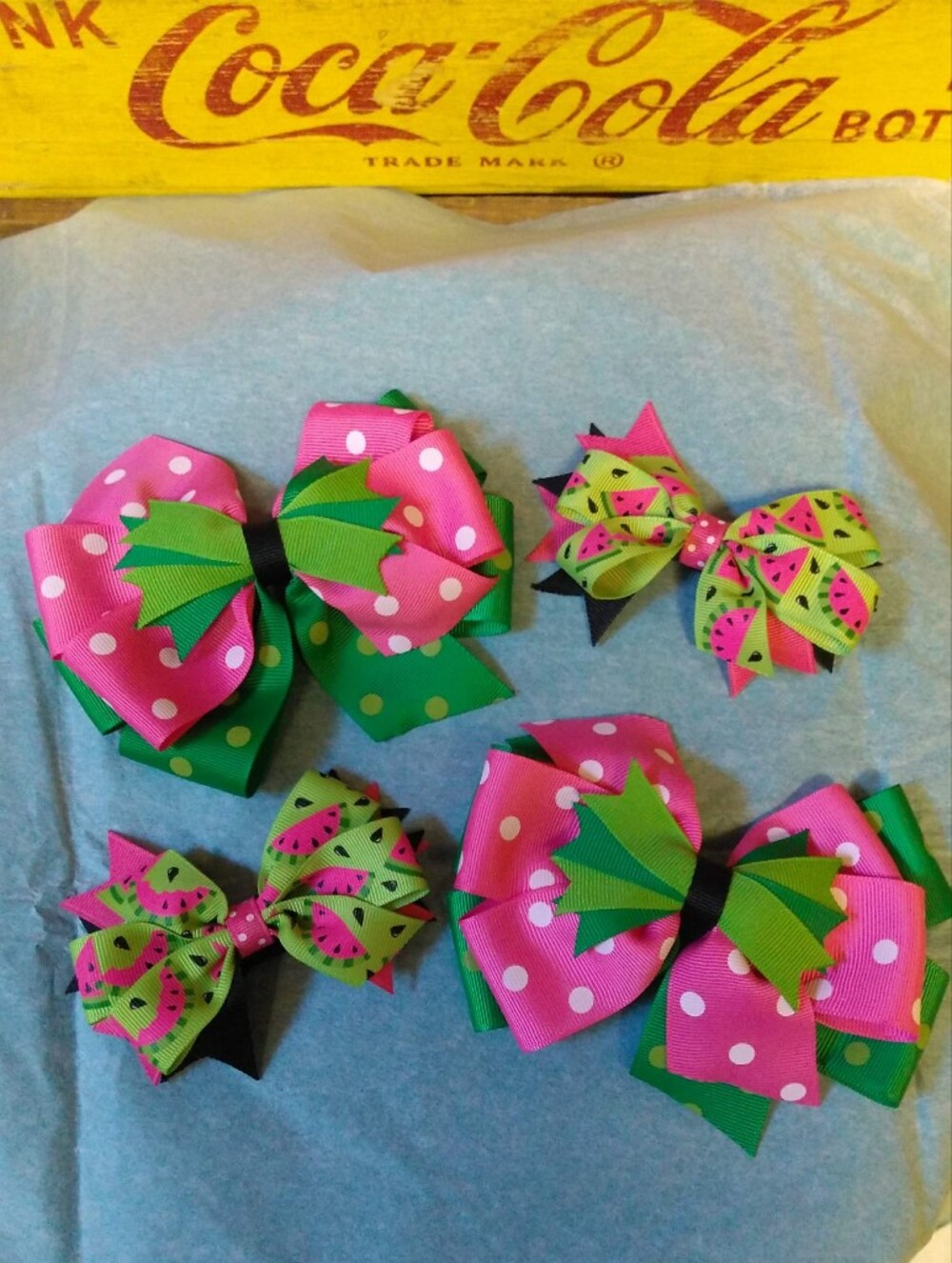 Handmade Boutique Pink And Green Watermelon Stacked Hair Bows 🍉